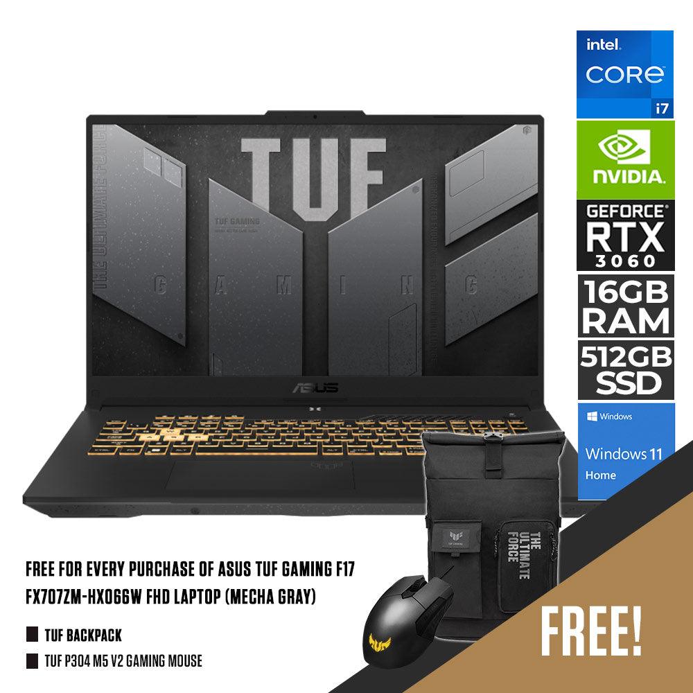 Asus TUF Gaming F17 FX707ZM-HX066W Laptop (Mecha Gray) | 17.3” FHD | i7-12700H | 16GB DDR5 | 512GB SSD | RTX 3060 | Win11 + TUF P304 M5 V2 Gaming Mouse + TUF Backpack - DataBlitz