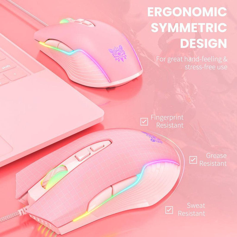 Onikuma CW905 6400 DPI Wired Gaming Mouse 7 Buttons Design RGB (Pink) - DataBlitz