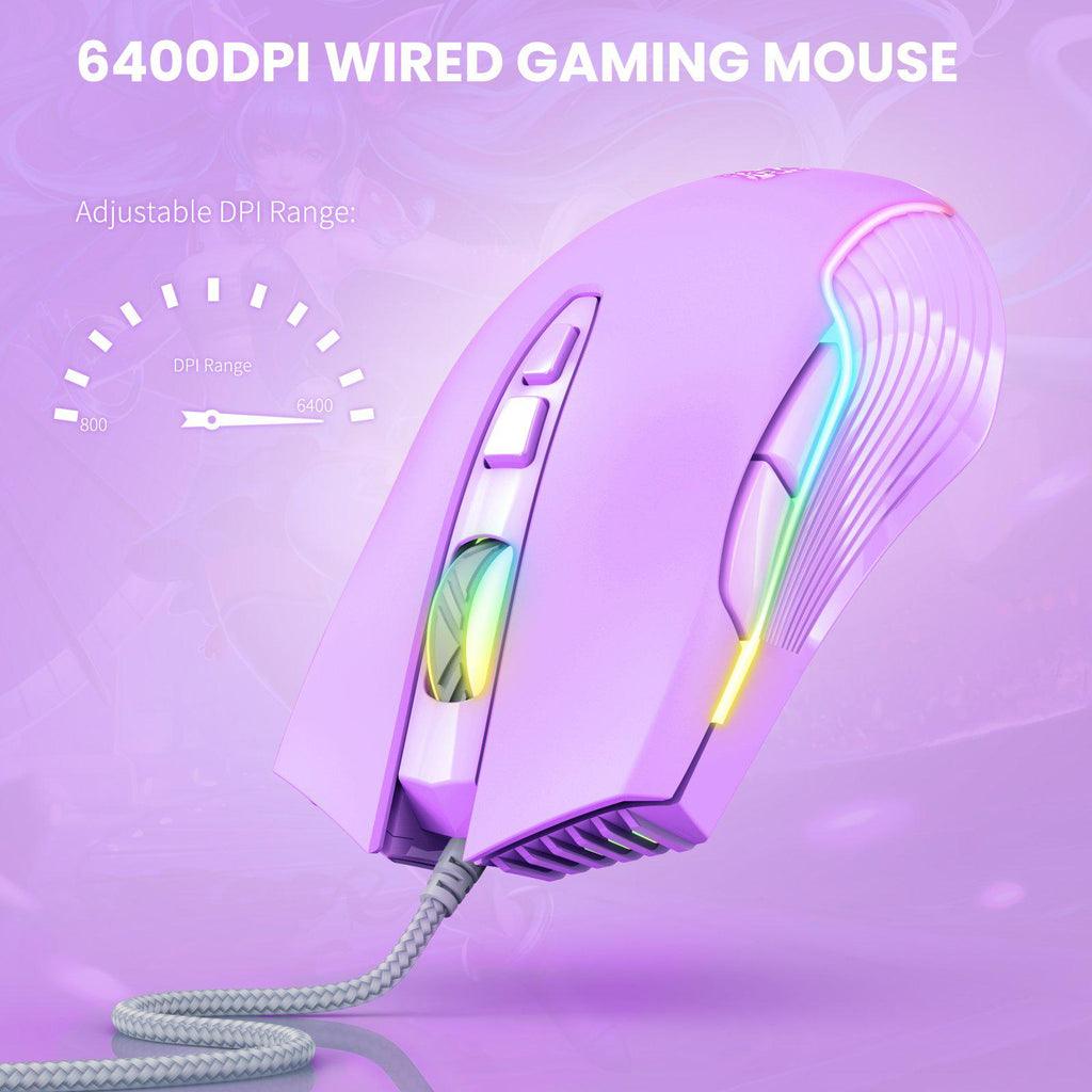 Onikuma CW905 6400 DPI Wired Gaming Mouse 7 Buttons Design RGB (Purple) - DataBlitz