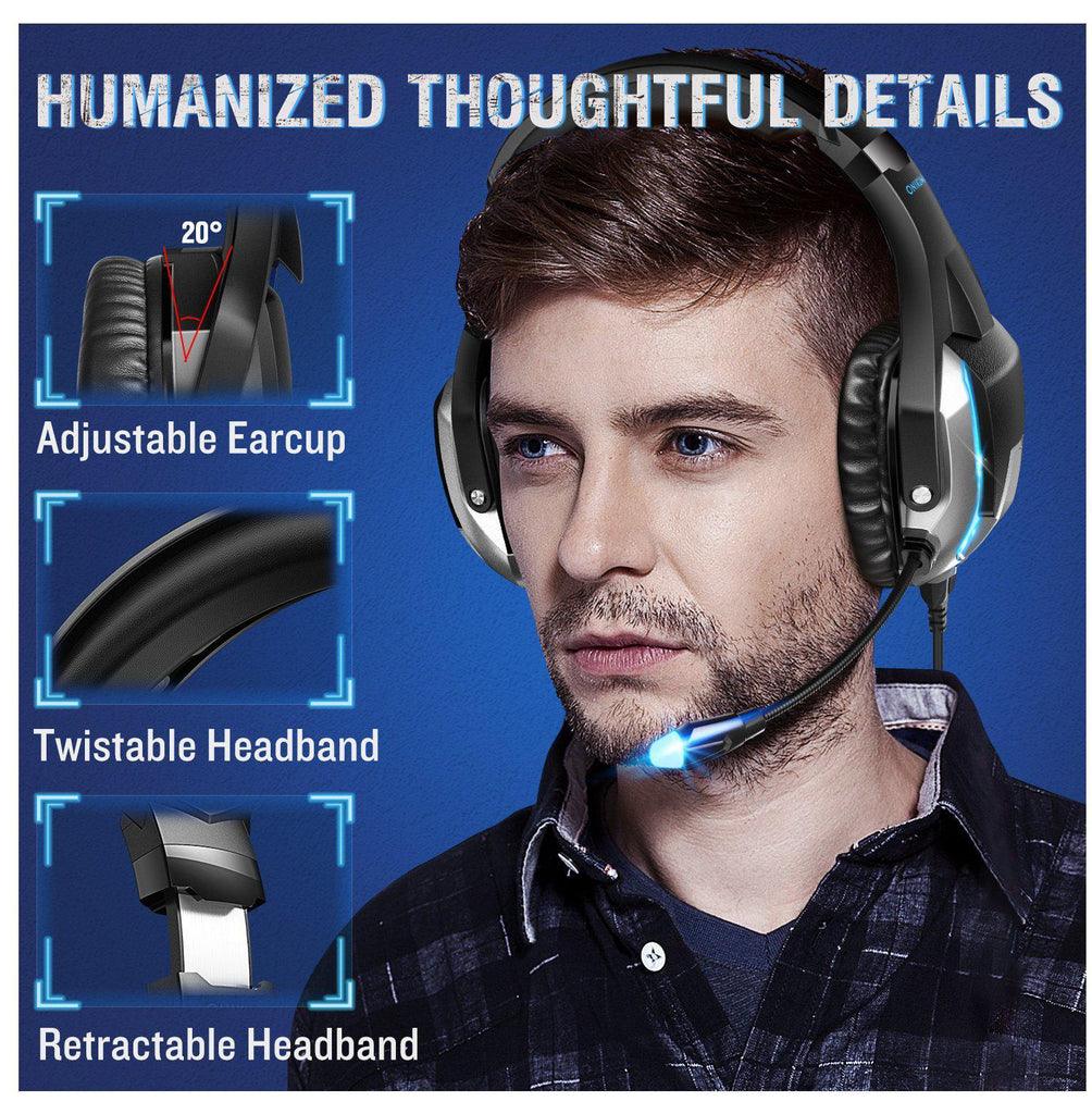 Onikuma K12 Gaming Headset HD Sound Gamer Volume Adjustable Headphone With Mic (Black/Blue) - DataBlitz