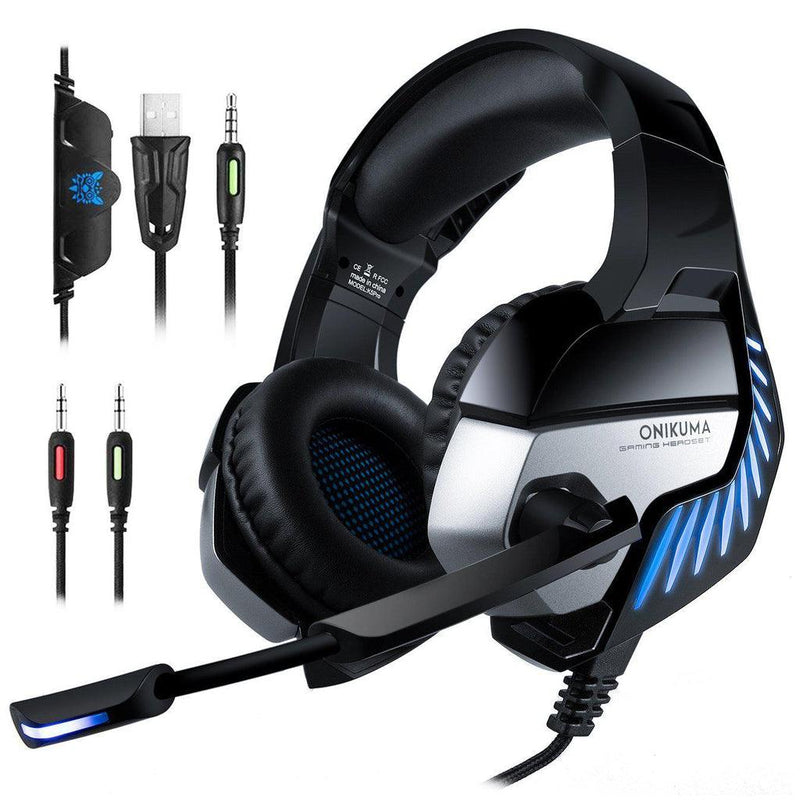 Onikuma K5 PRO Gaming Headset Wired Stereo Headphones ANC With Mic Led Lights (Black/Blue) - DataBlitz
