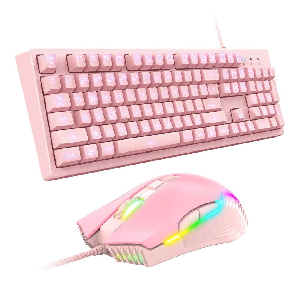 Onikuma G25 + CW905 Wired Pink Gaming Keyboard Mouse Set (Pink) - DataBlitz