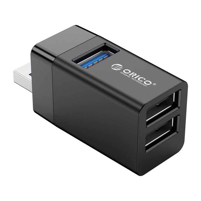 ORICO Mini 3-In-1 USB Hub Equipped With USB 3.0 And USB 2.0 Port (Black) (Mini-U32L) - DataBlitz
