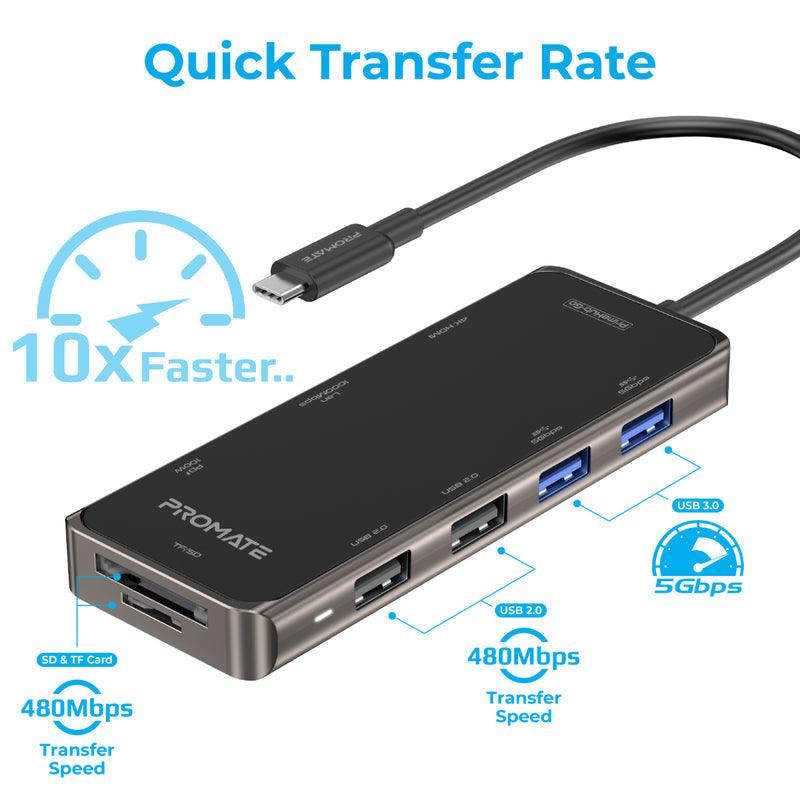 Compact Multiport Promate Primehub-Go Compact Multiport USB-C Hub With 100W Power Delivery
