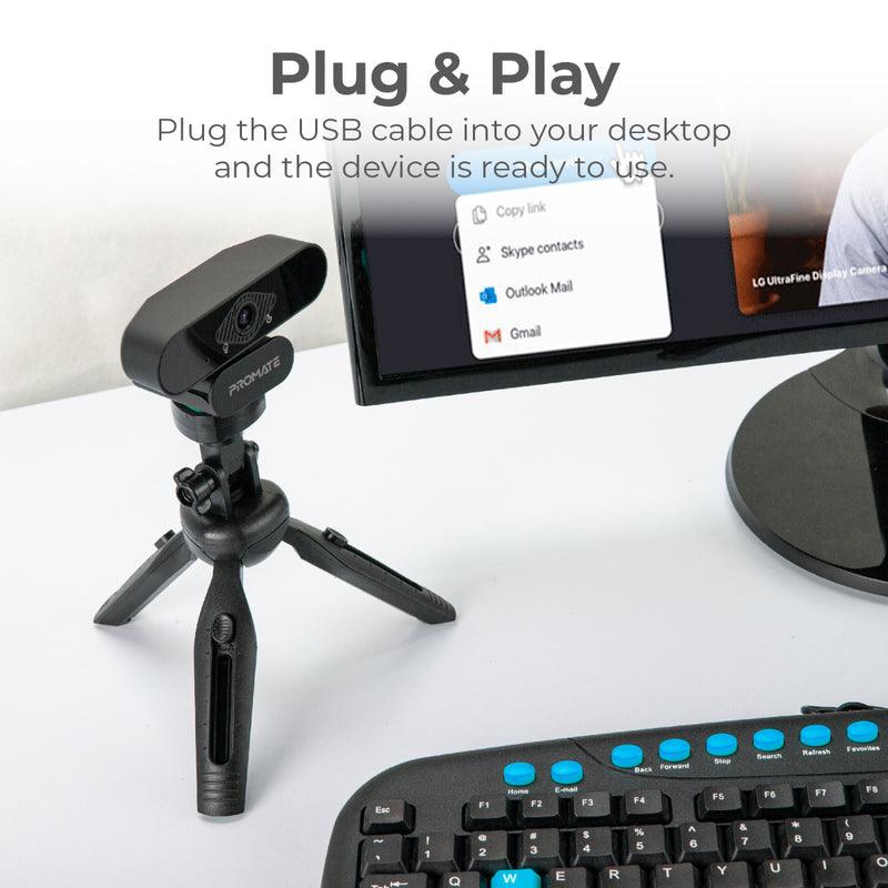 Promate Procam-2 Auto Focus FulL-HD Pro Webcam With Built-In Mic + Tripod Stand - DataBlitz