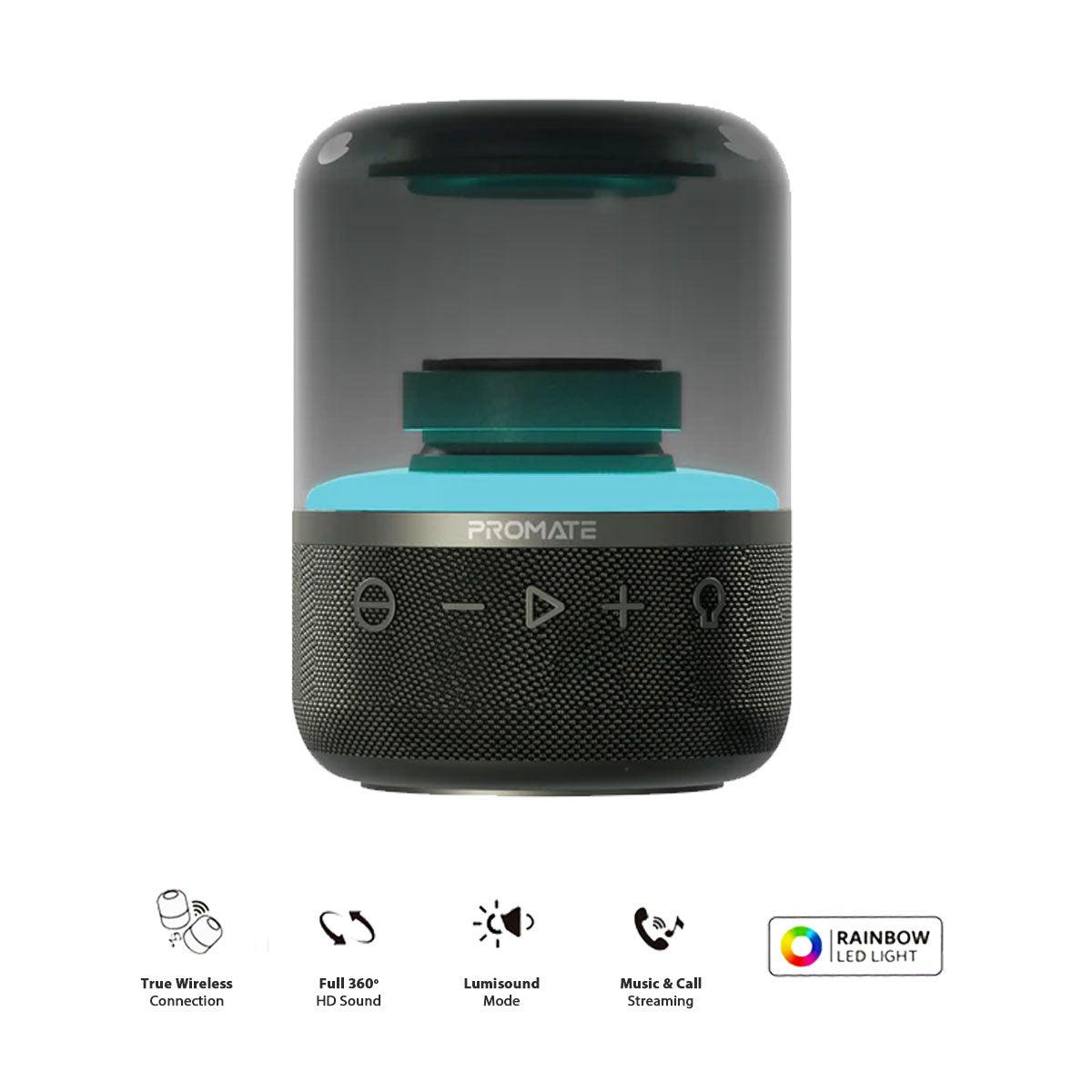 Promate Glitz Lumisound 360 Degrees Surround Sound Speaker (Black) - DataBlitz
