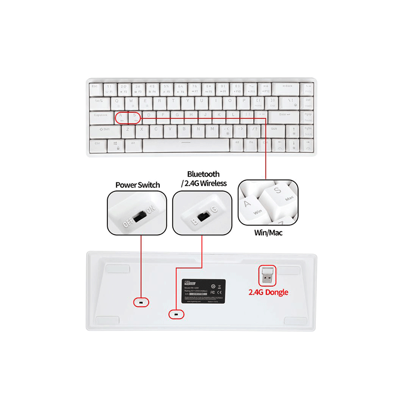 ROYAL KLUDGE G68PRO Tri-Mode RGB 68 Keys Hot Swappable Mechanical Keyboard White (Gateron Brown Switch) - DataBlitz