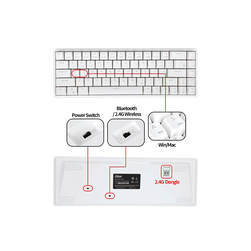 Royal Kludge G68Pro Tri-Mode RGB 68 Keys Hot Swappable Mechanical Keyboard White (Gateron Red Switch) - DataBlitz