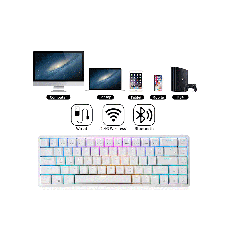 Royal Kludge G68Pro Tri-Mode RGB 68 Keys Hot Swappable Mechanical Keyboard White (Gateron Red Switch) - DataBlitz