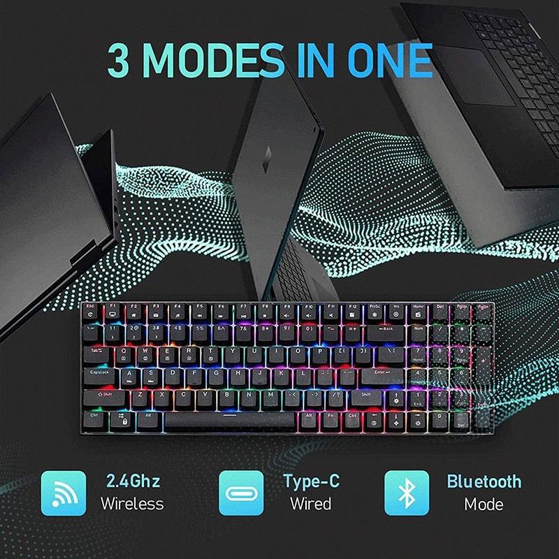 ROYAL KLUDGE RK100 TRI-MODE RGB 100 KEYS HOT SWAPPABLE MECHANICAL KEYBOARD BLACK (RED SWITCH) - DataBlitz