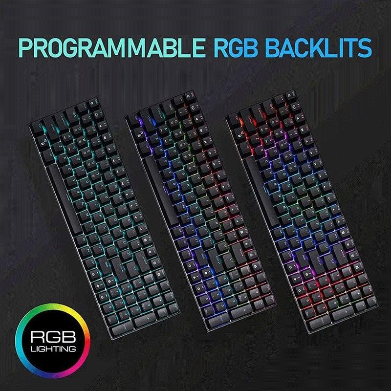 ROYAL KLUDGE RK100 TRI-MODE RGB 100 KEYS HOT SWAPPABLE MECHANICAL KEYBOARD BLACK (BLUE SWITCH) - DataBlitz