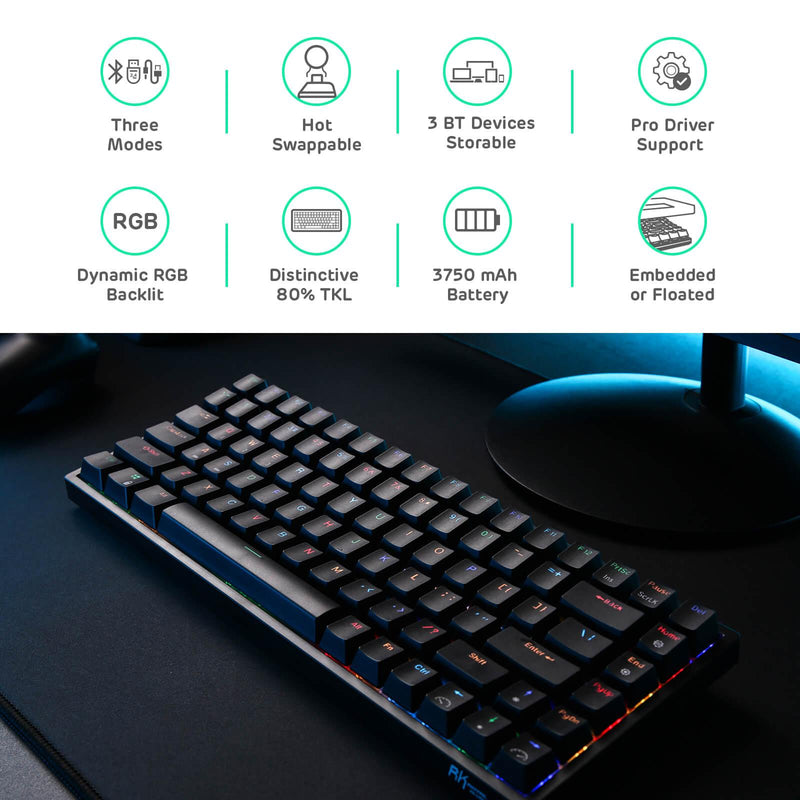 ROYAL KLUDGE RK84 TRI-MODE RGB 84 KEYS HOT SWAPPABLE MECHANICAL KEYBOARD BLACK (BROWN SWITCH) - DataBlitz