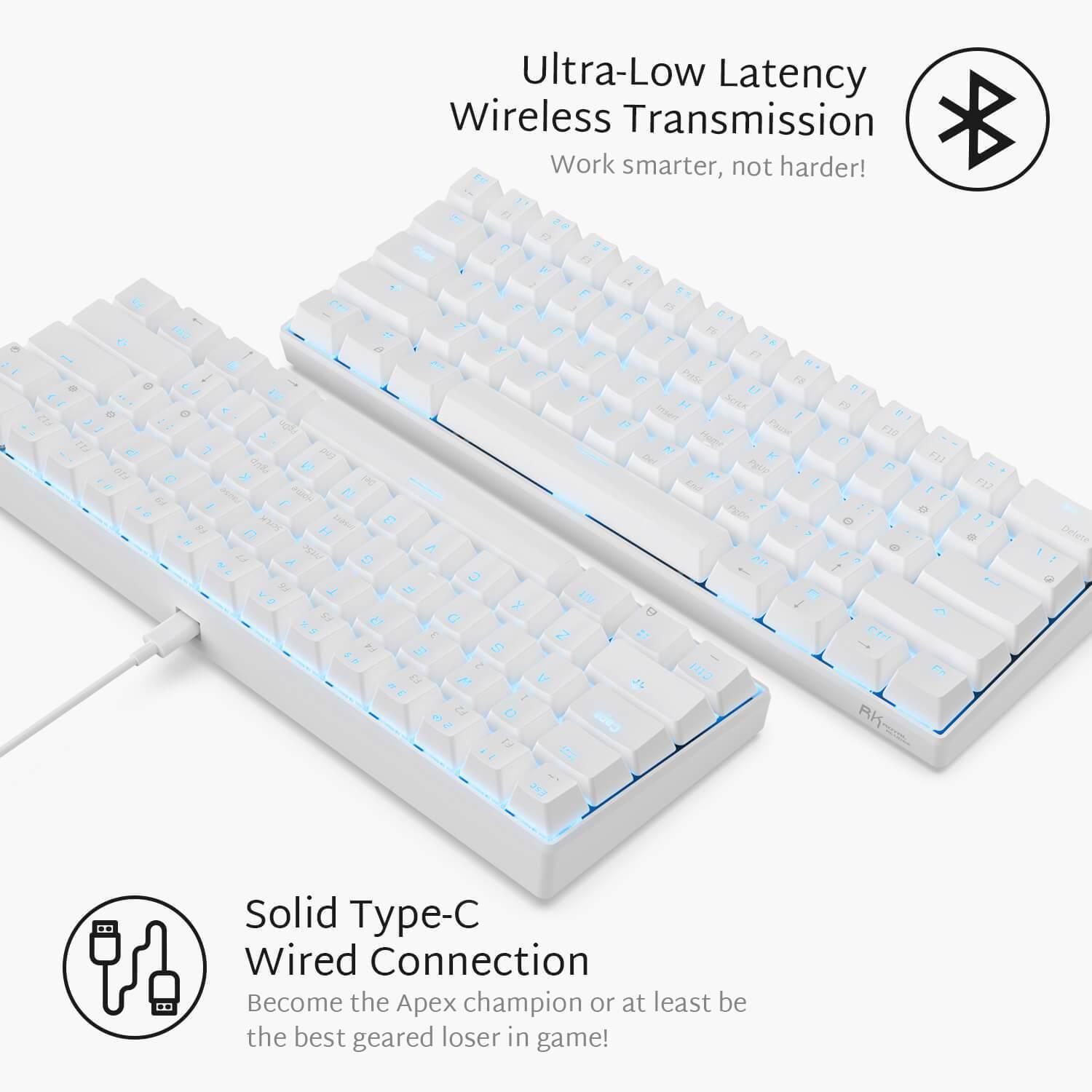 ROYAL KLUDGE RK61 TRI-MODE RGB 61 KEYS HOT SWAPPABLE MECHANICAL KEYBOARD WHITE (RED SWITCH) - DataBlitz