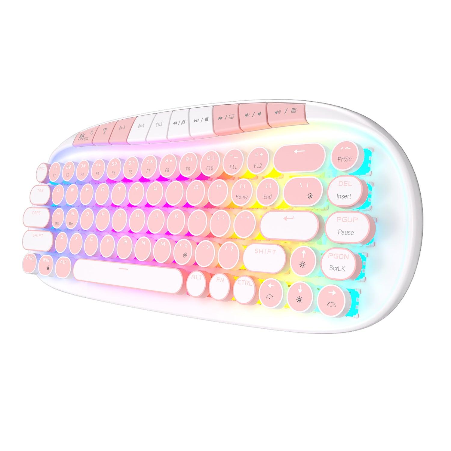 Royal Kludge RK Round Tri-Mode RGB 68 Keys Hot Swappable Mechanical Keyboard White (Pink Switch) - DataBlitz