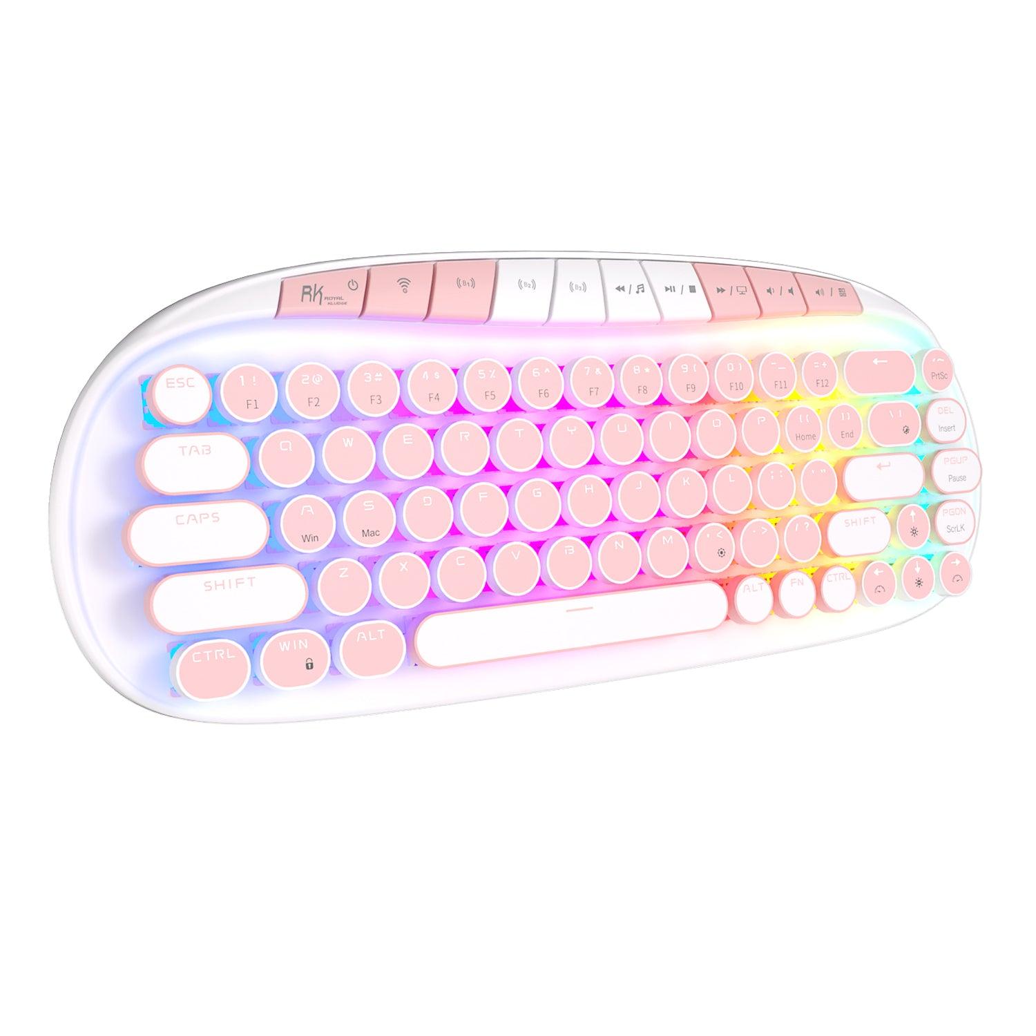 Royal Kludge RK Round Tri-Mode RGB 68 Keys Hot Swappable Mechanical Keyboard White (Pink Switch) - DataBlitz