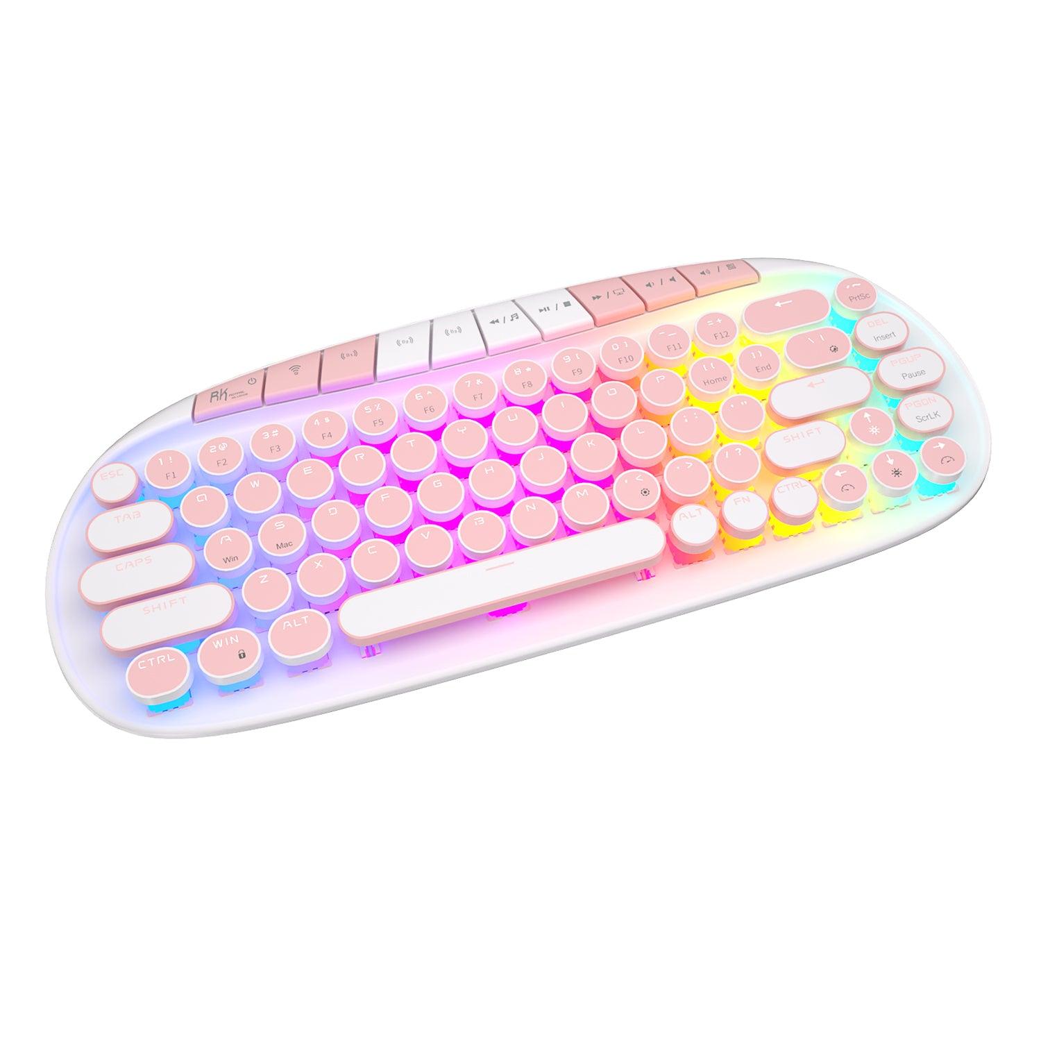 Royal Kludge RK Round Tri-Mode RGB 68 Keys Hot Swappable Mechanical Keyboard White (Pink Switch) - DataBlitz