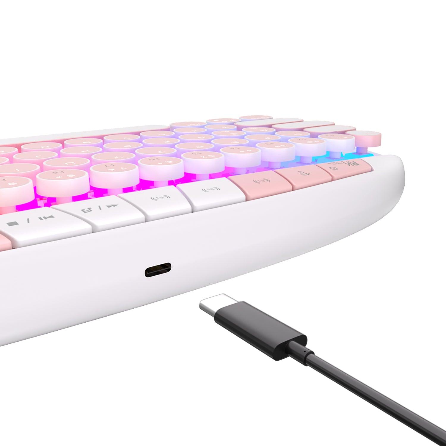 Royal Kludge RK Round Tri-Mode RGB 68 Keys Hot Swappable Mechanical Keyboard White (Pink Switch) - DataBlitz
