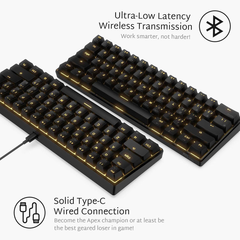 ROYAL KLUDGE RK61 TRI-MODE RGB 61 KEYS HOT SWAPPABLE MECHANICAL ...
