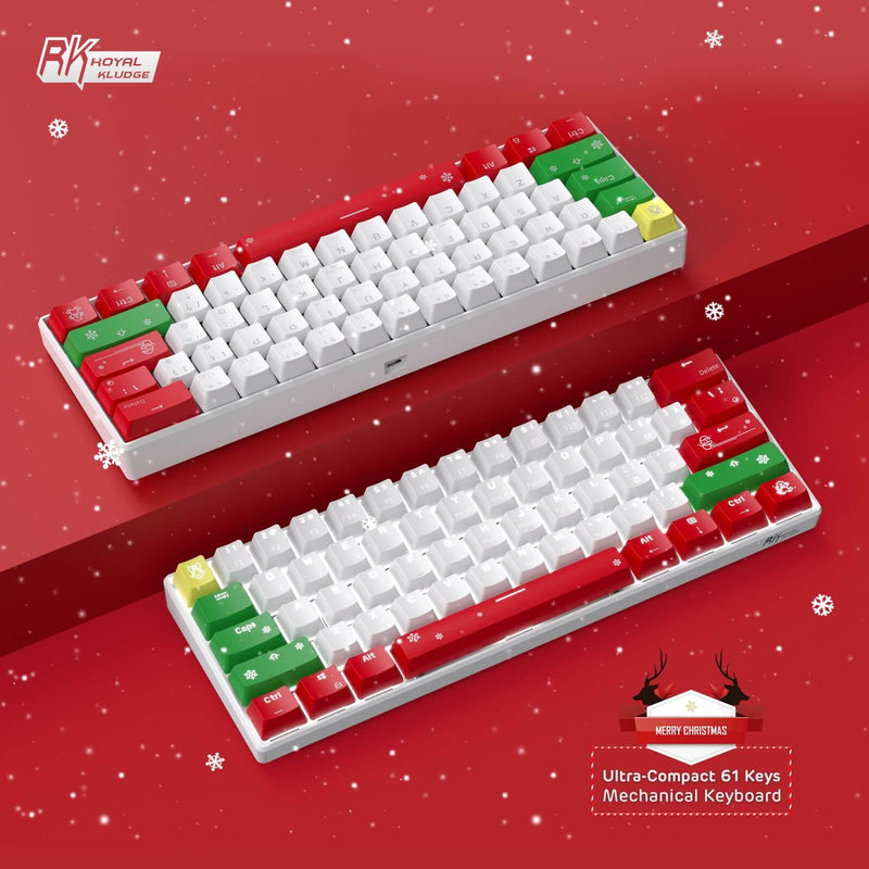 ROYAL KLUDGE RK61 TRI-MODE RGB 61 KEYS HOT SWAPPABLE XMAS MECHANICAL KEYBOARD WHITE (BROWN SWITCH) - DataBlitz