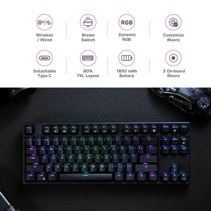 ROYAL KLUDGE G87 DUAL-MODE RGB 87 KEYS MECHANICAL KEYBOARD BLACK (BROWN SWITCH) - DataBlitz