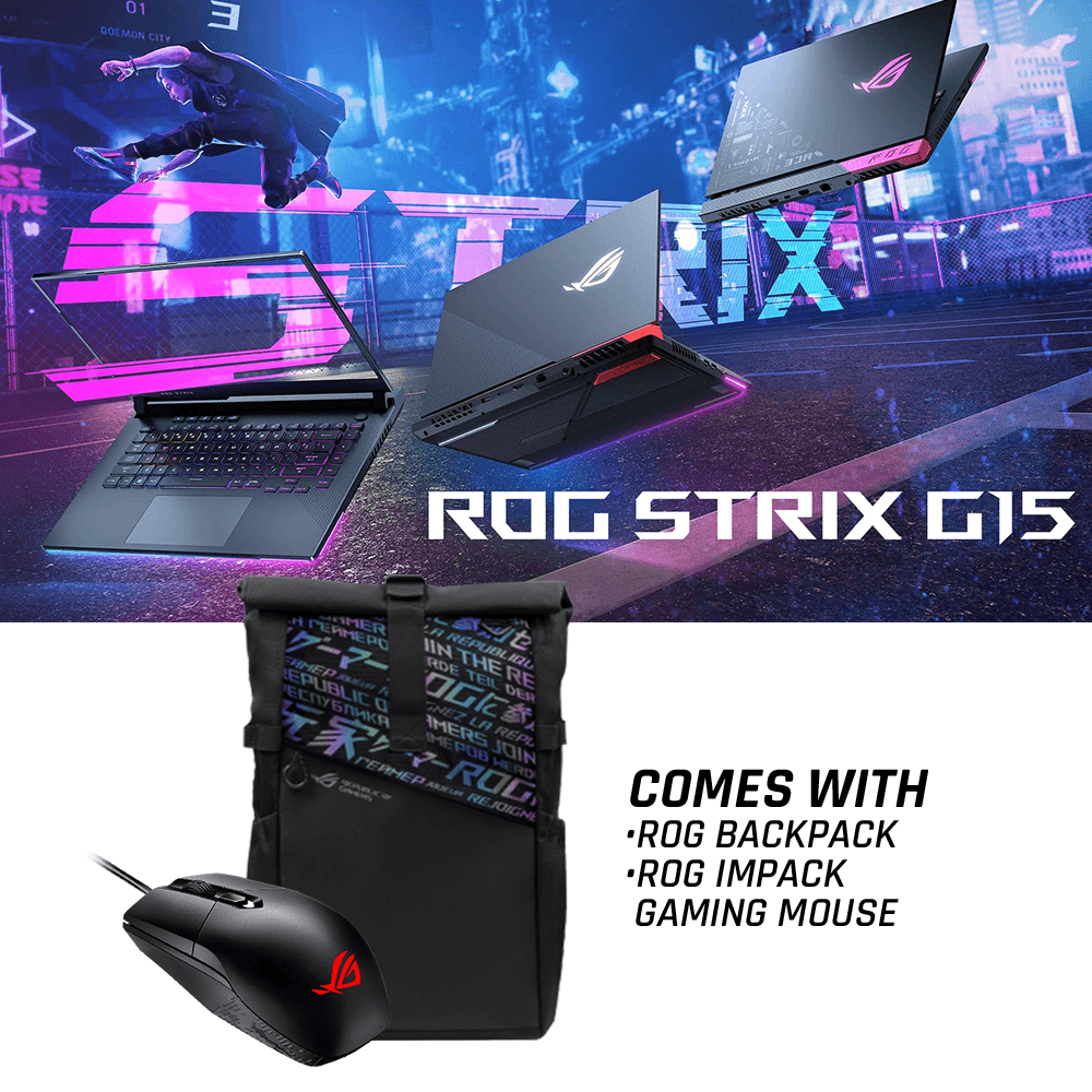ASUS ROG STRIX G15 G513QM-HN271T GAMING LAPTOP | 15.6" FHD | RYZEN 9 5900HX | 16GB DDR4 | 1TB SSD | RTX 3060 | WIN10 + ROG BACKPACK & ROG IMPACT GAMING MOUSE - DataBlitz