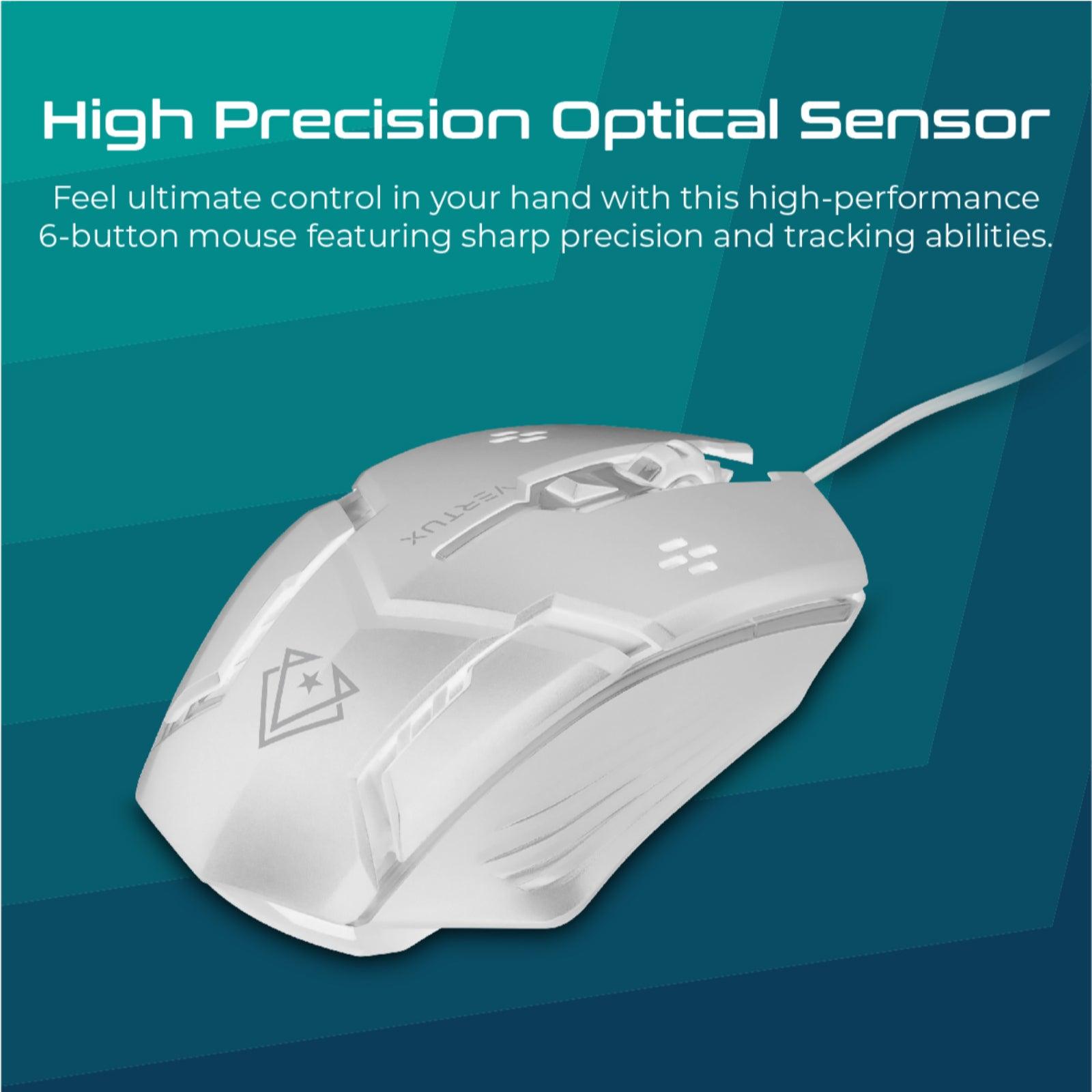 VERTUX SENSEI ERGONOMIC OPTICAL USB WIRED COMPUTER GAMING MOUSE WHITE - DataBlitz