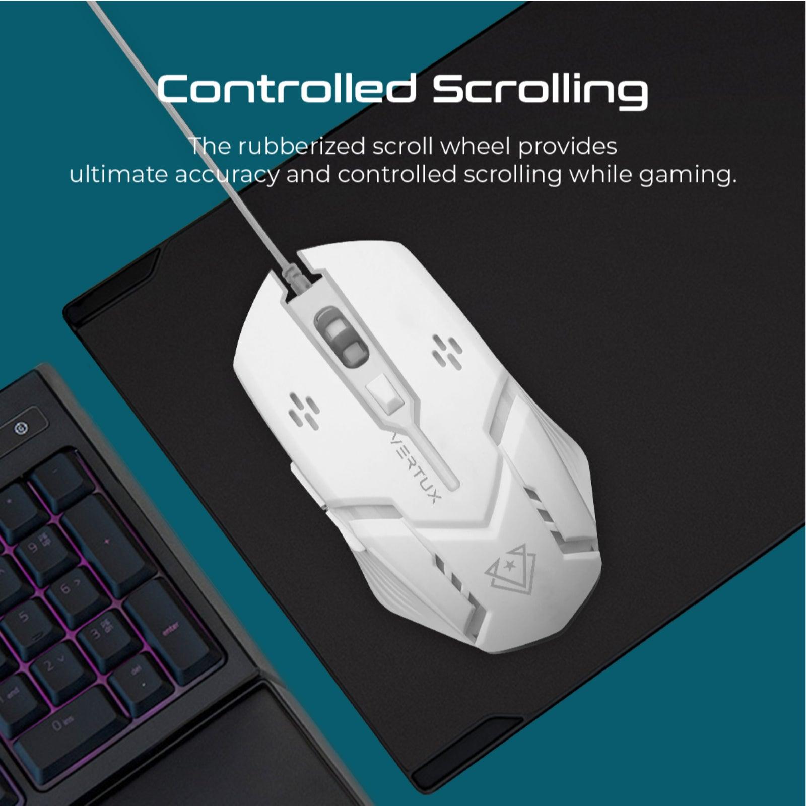 VERTUX SENSEI ERGONOMIC OPTICAL USB WIRED COMPUTER GAMING MOUSE WHITE - DataBlitz