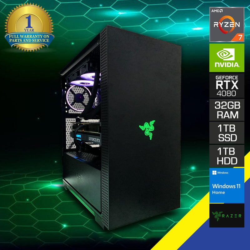 Ultra Razer Tomahawk Gaming PC | Ryzen 7 7700X | 32GB DDR5 | 1 TB SSD | 1 TB HDD | RTX 4080 |  Windows 11 Home - DataBlitz