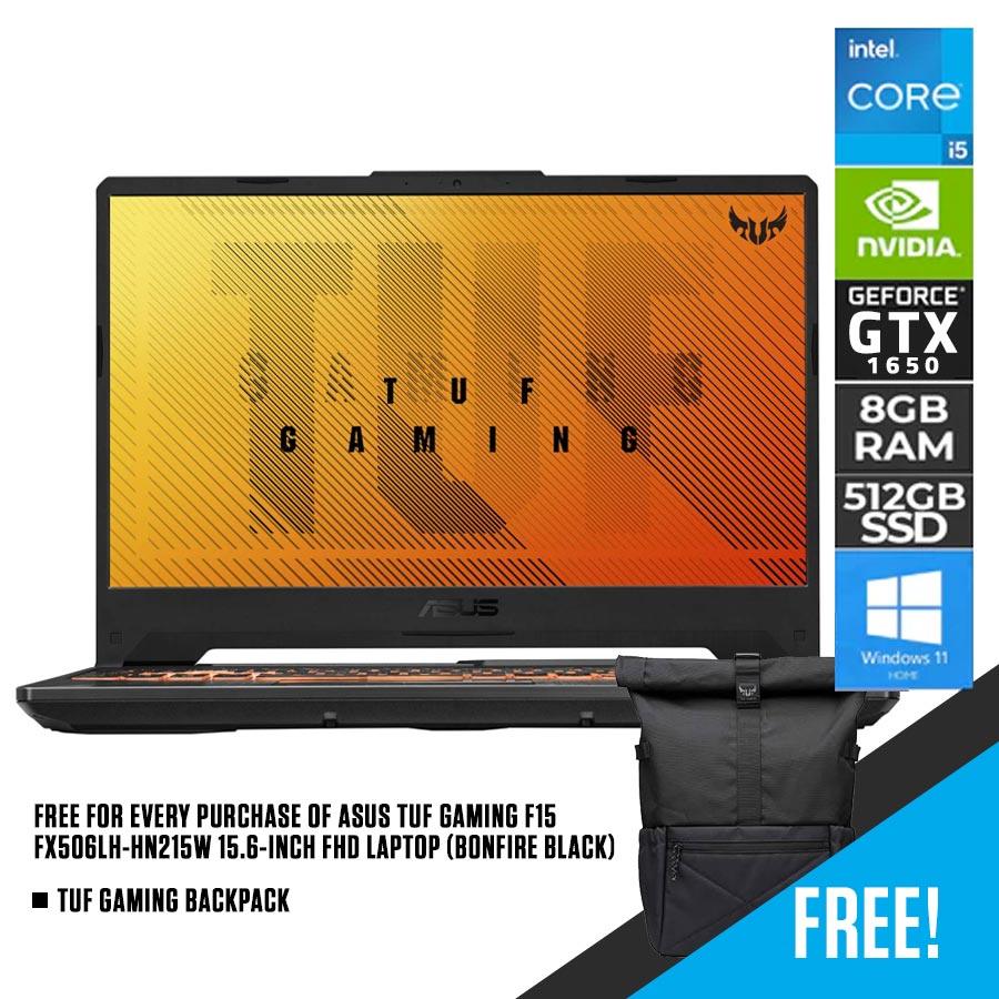 ASUS TUF Gaming F15 FX506LH-HN215W Laptop (Bonfire Black) | 15.6" FHD | i5-10300H | 8GB DDR4 | 512GB SSD | GTX 1650 | Windows 11 Home + TUF Gaming Backpack - DataBlitz