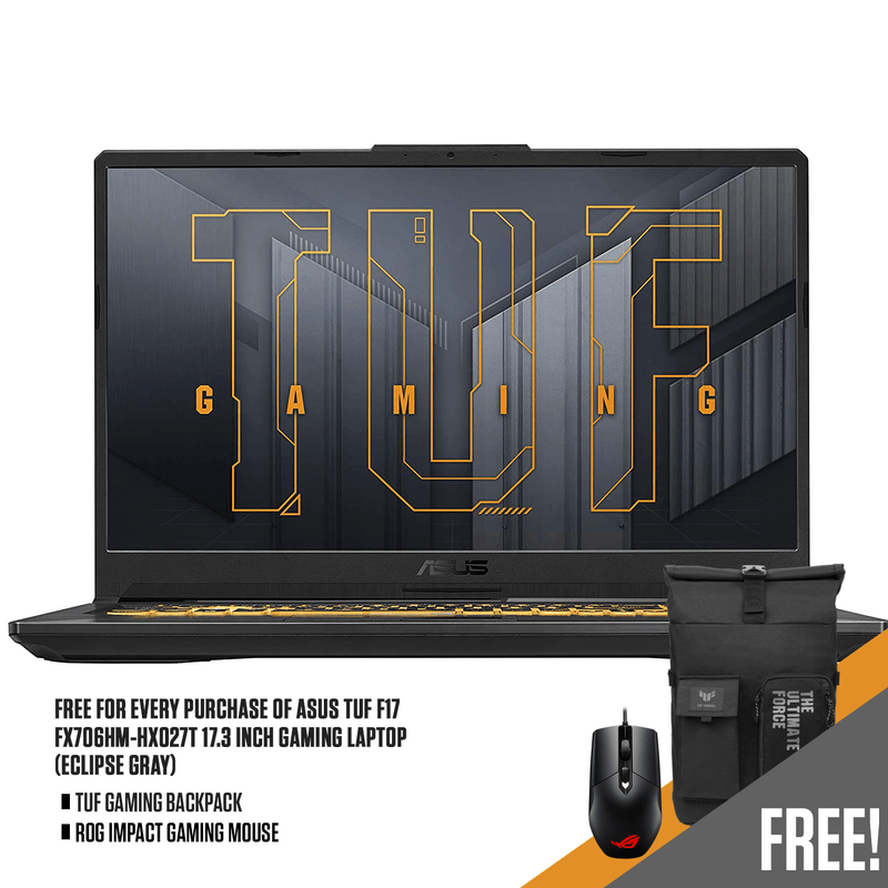 ASUS TUF F17 FX706HM-HX027T GAMING LAPTOP (ECLIPSE GRAY) | 17.3" FHD | i7-11800H | 16GB DDR4 | 512GB SSD | RTX 3060 | WIN10 + P304 TUF GAMING M5 V2 + PALM REST + TUF STICKER + TUF GAMING BACKPACK - DataBlitz