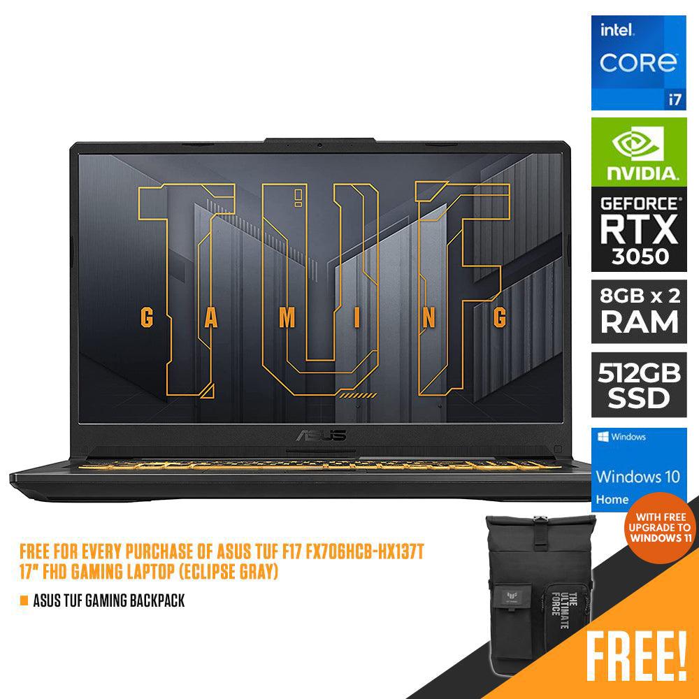 ASUS TUF F17 FX706HCB-HX137T GAMING LAPTOP (ECLIPSE GRAY) | 17" FHD | i7-11800H | 16GB DDR4 | 512GB SSD | RTX 3050 | WIN10 + TUF GAMING BACKPACK - DataBlitz