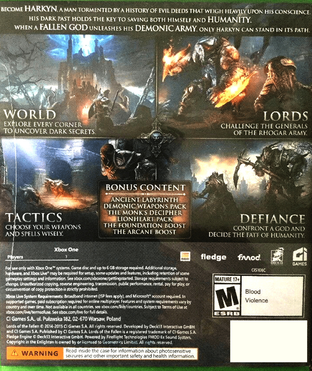 XBOXONE LORDS OF THE FALLEN COMPLETE EDITION (US) - DataBlitz