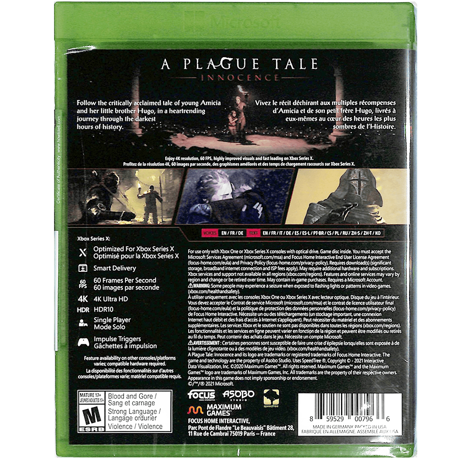 XBOXSX A PLAGUE TALE INNOCENCE (US) (ENG/FR) - DataBlitz