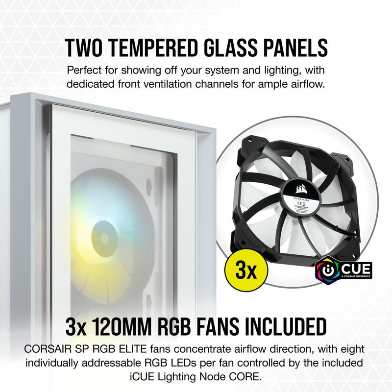 Corsair iCUE 4000X RGB Tempered Glass Mid-Tower ATX Case (White) - DataBlitz