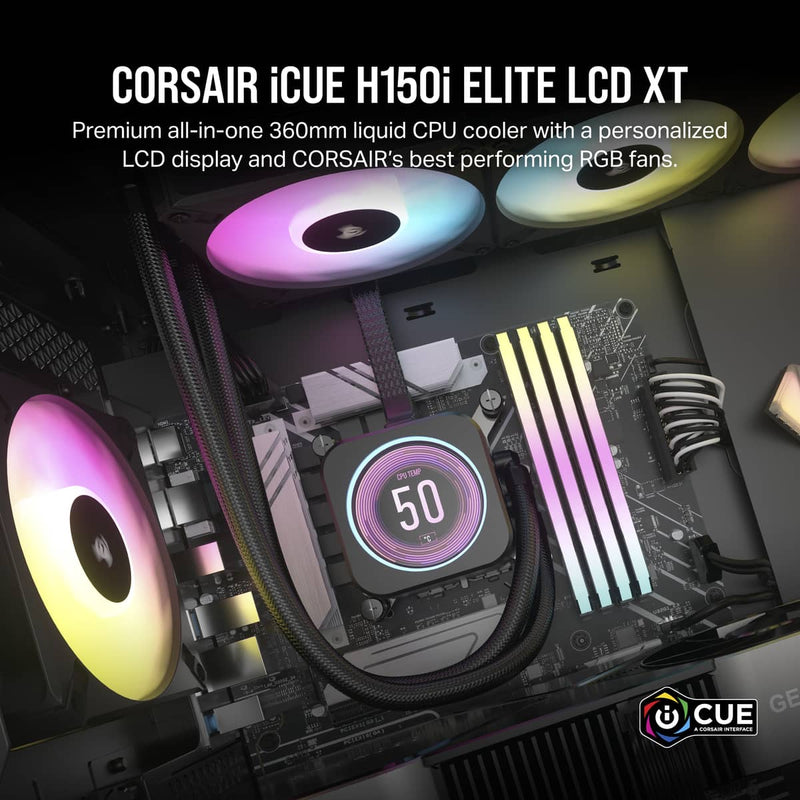 Corsair iCue H150i Elite LCD XT 360MM RGB Liquid CPU Cooler (Black)