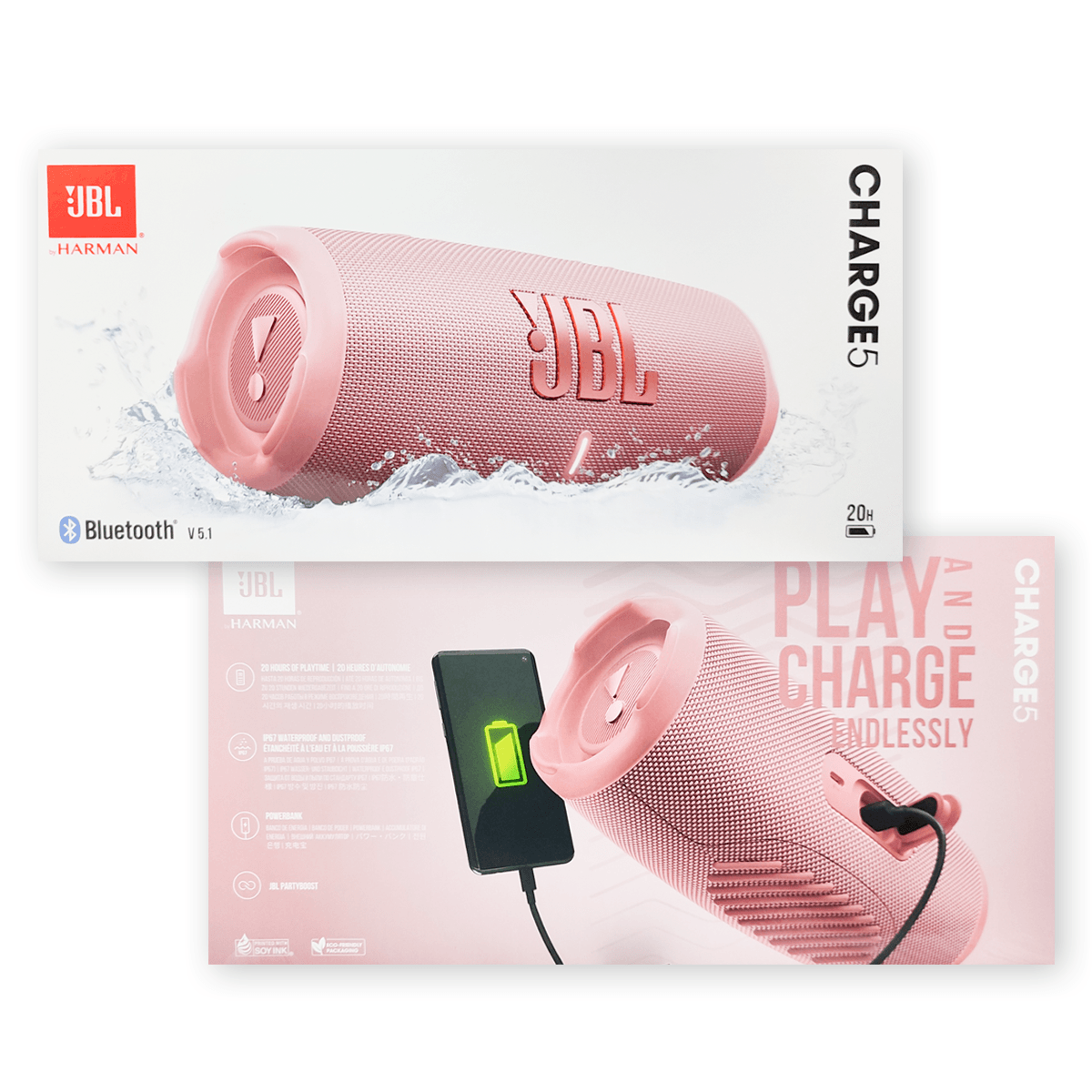JBL CHARGE 5 PORTABLE WATERPROOF SPEAKER WITH POWERBANK (PINK) - DataBlitz