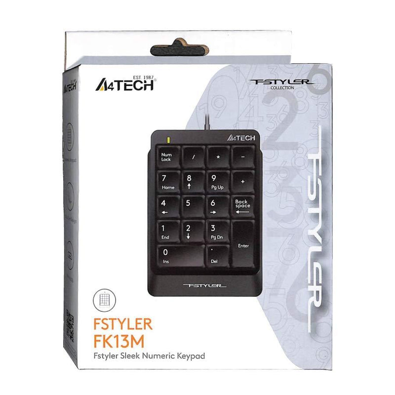 A4TECH FK13M FSTYLER SLEEK NUMERIC KEYPAD (BLACK) + 70CM RETRACTABLE CABLE - DataBlitz