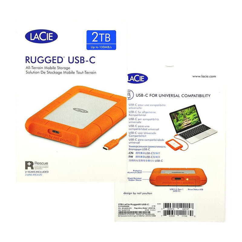 LaCie Rugged USB-C - hard drive - 2 TB - USB 3.1 Gen 1