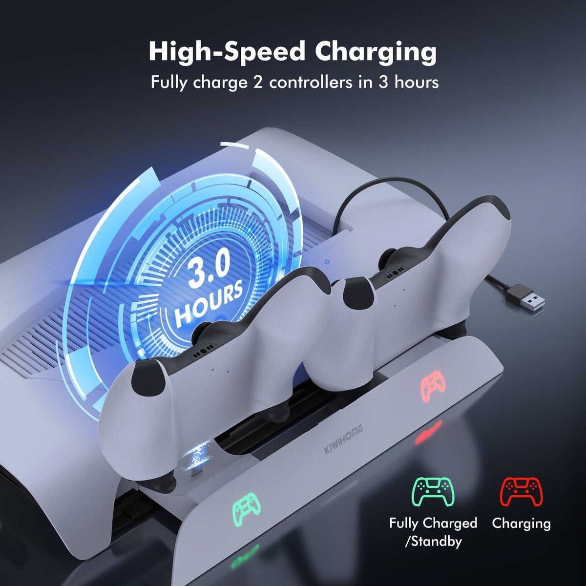 Kiwihome RGB Cooling Stand With Dual Controller Charger For PS5 (PB01/WHITE/HJT-422) - DataBlitz