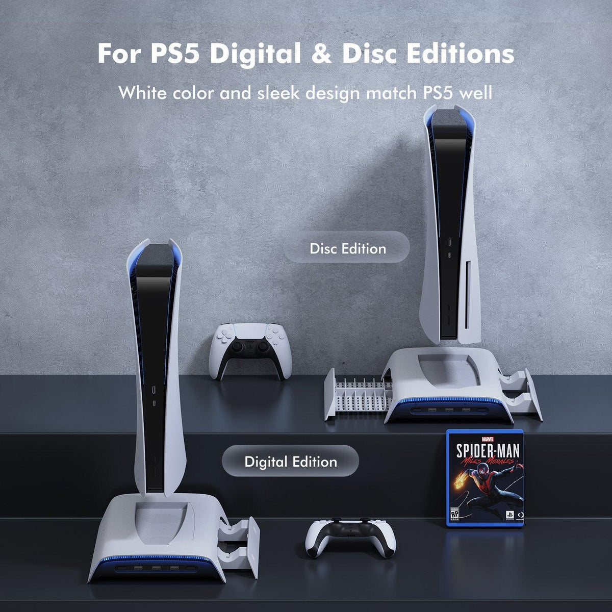 Kiwihome RGB Cooling Stand With Dual Controller Charger For PS5 (PB01/WHITE/HJT-422) - DataBlitz
