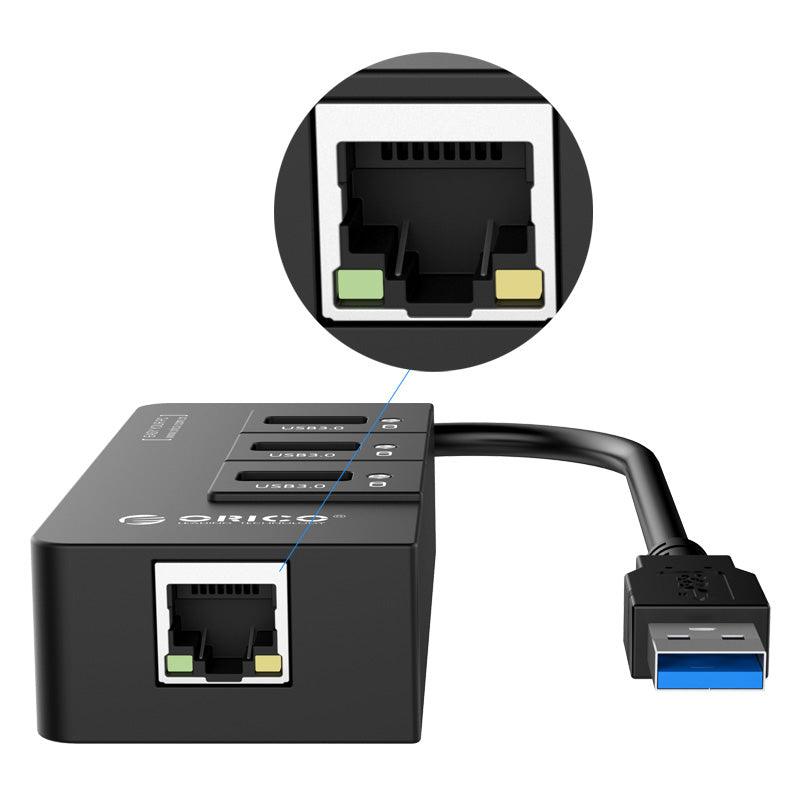 ORICO 3-Port USB 3.0 / Gigabit Ethernet Adapter (Black) (HR01-U3-V1) - DataBlitz