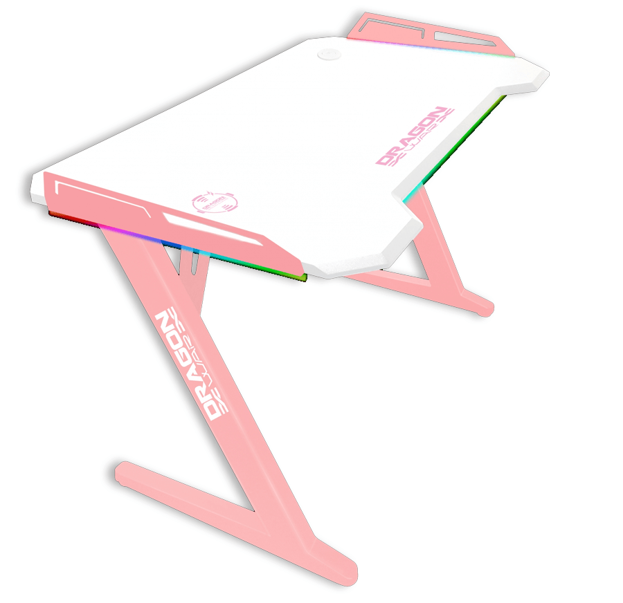 DRAGONWAR RGB LIGHT EFFECT WIRELESS PHONE CHARGER PRO-GAMING DESK (PINK/WHITE) (GT-006-V2-PK) - DataBlitz