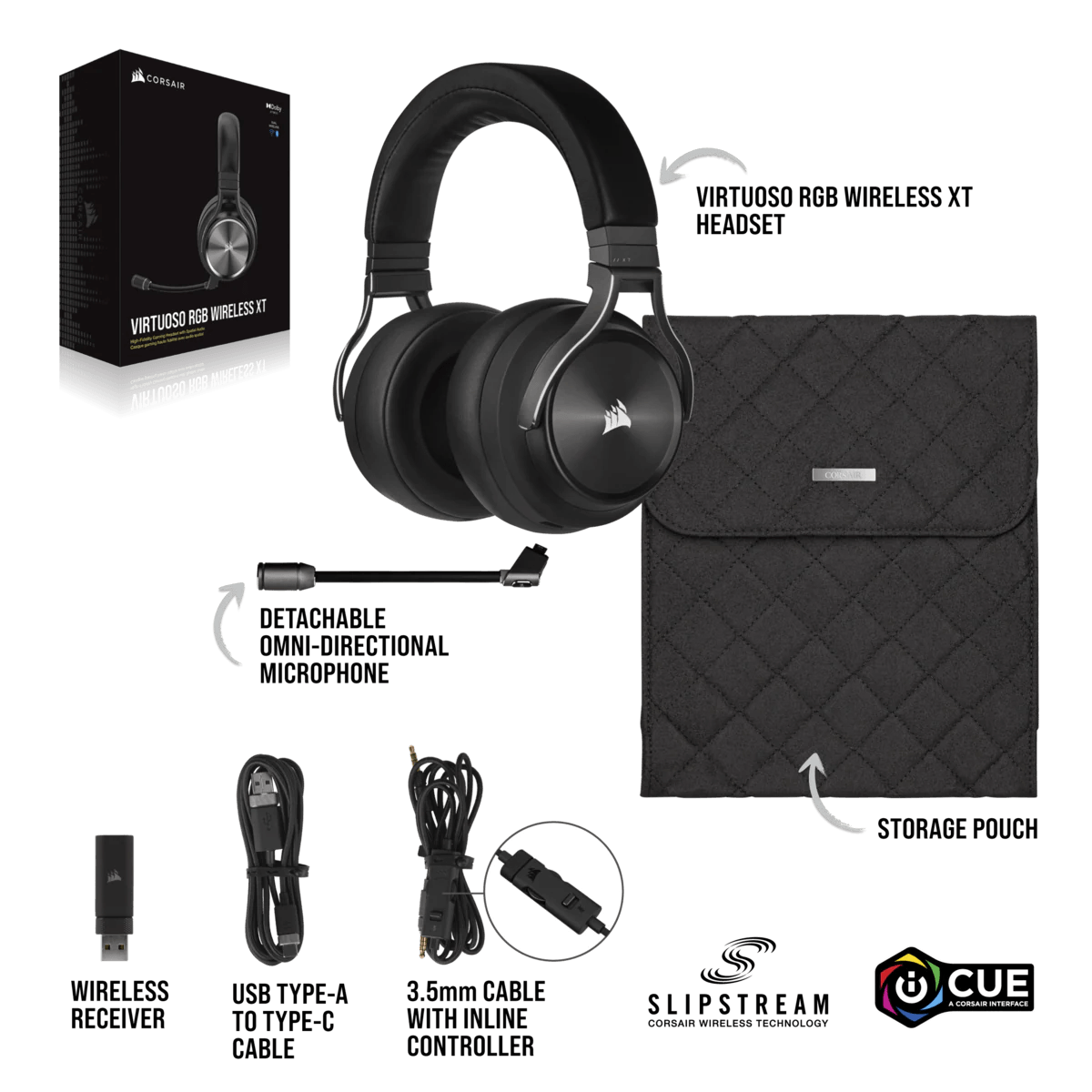 Corsair Virtuoso RGB Wireless XT High-Fidelity Gaming Headset With Spatial Audio (Slate) - DataBlitz