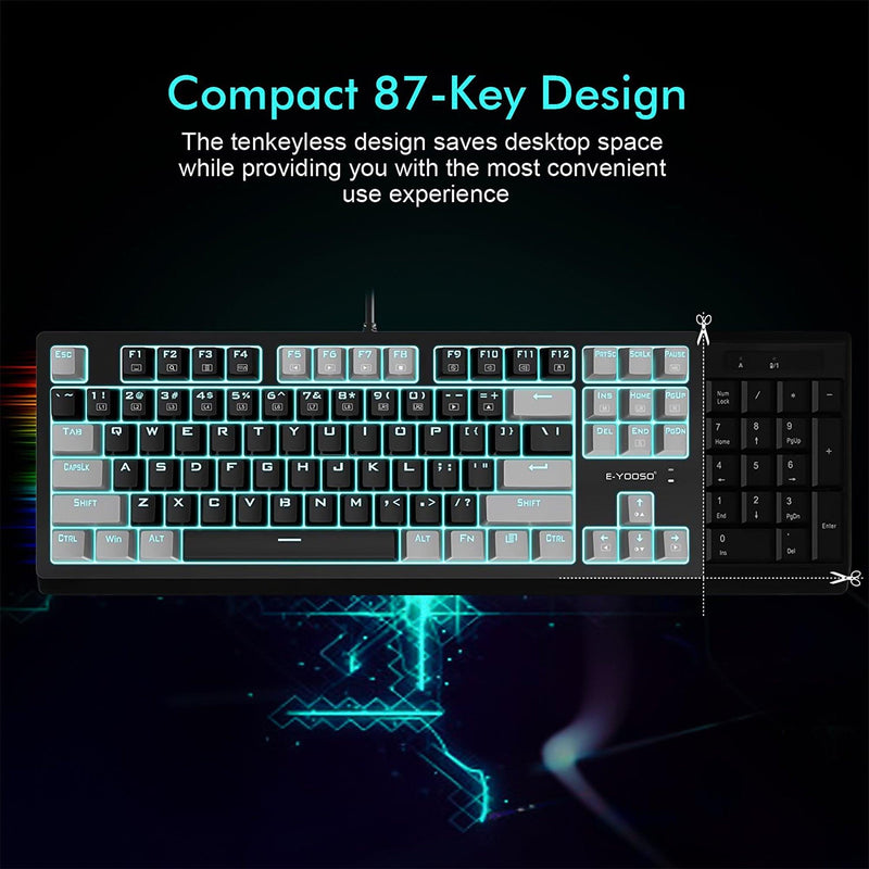E-YOOSO K-620 Single Light With RGB Side Light 87 Keys Mechanical Keyboard Black/Gray (Blue Switch) - DataBlitz