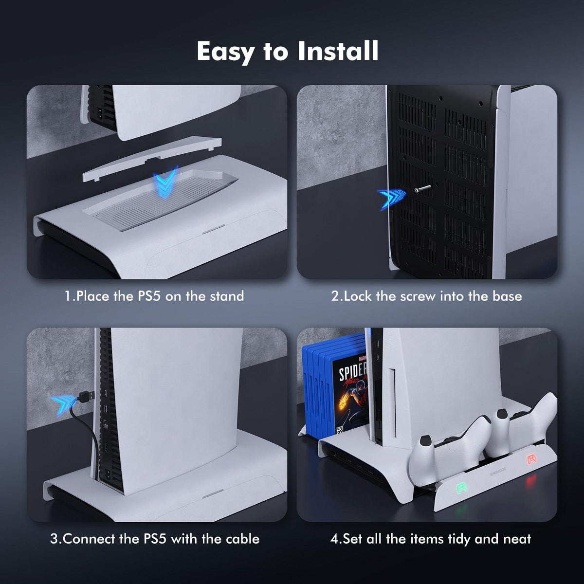 Kiwihome RGB Cooling Stand With Dual Controller Charger For PS5 (PB01/WHITE/HJT-422) - DataBlitz