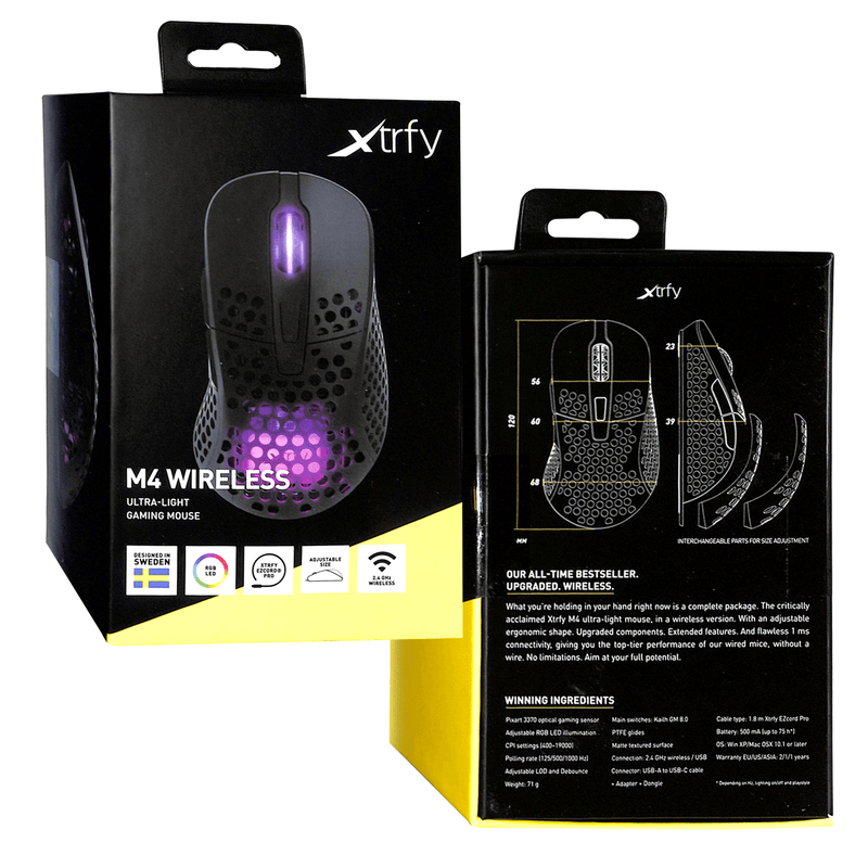 XTRFY M4 WIRELESS RGB ULTRA LIGHT GAMING MOUSE (BLACK) - DataBlitz