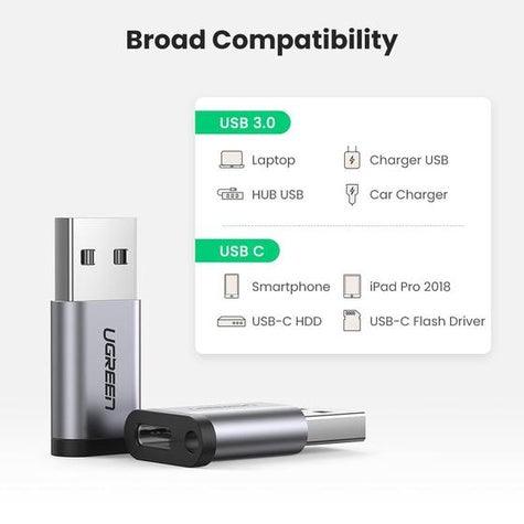 UGREEN USB 3.0 to USB-C M/F Adapter (Gray) - DataBlitz