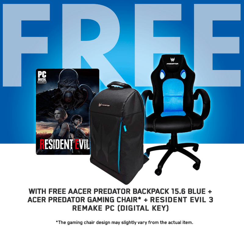 ACER PREDATOR HELIOS 300 PH315-53-527E 15.6" GAMING LAPTOP  + RESIDENT EVIL 3 REMAKE PC (DIGITAL KEY) + ACER PREDATOR BACKPACK 15.6 (BLUE) & GAMING CHAIR - DataBlitz