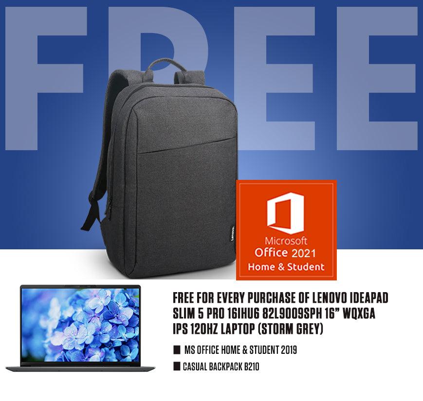 LENOVO IDEAPAD SLIM 5 PRO 16IHU6 82L9009SPH 120HZ LAPTOP (STORM GREY) | 16” FHD | i7-11390H | 16GB DDR4 | 1TB SSD | MX450 | WIN11 + MS OFFICE HOME & STUDENT 2021 + CASUAL BACKPACK B210 - DataBlitz