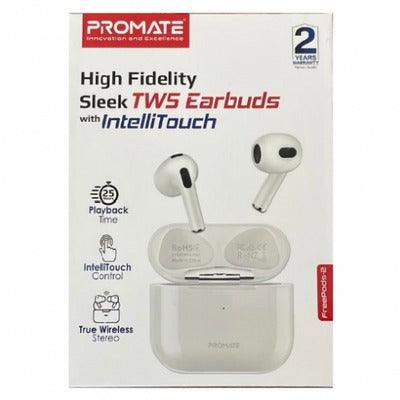 Promate Freepods-2 High Fidelity Sleek TWS Earbuds With Intellitouch (White) - DataBlitz